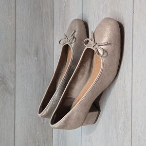 Clarks Shimmering Beige Block Heels